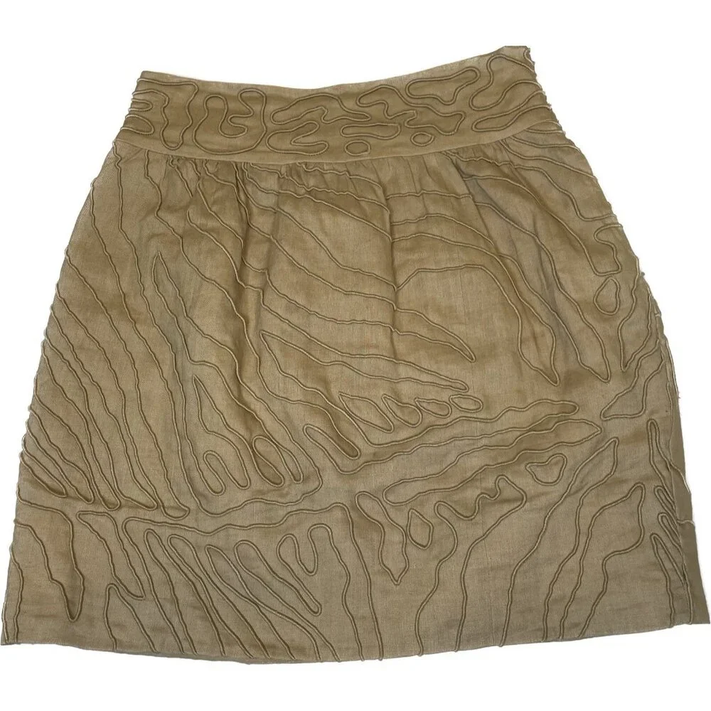 DVF Paquerita Linen Mini Skirt Beige XS 2 Textured Embroidered Boho Chic - Picture 3 of 13